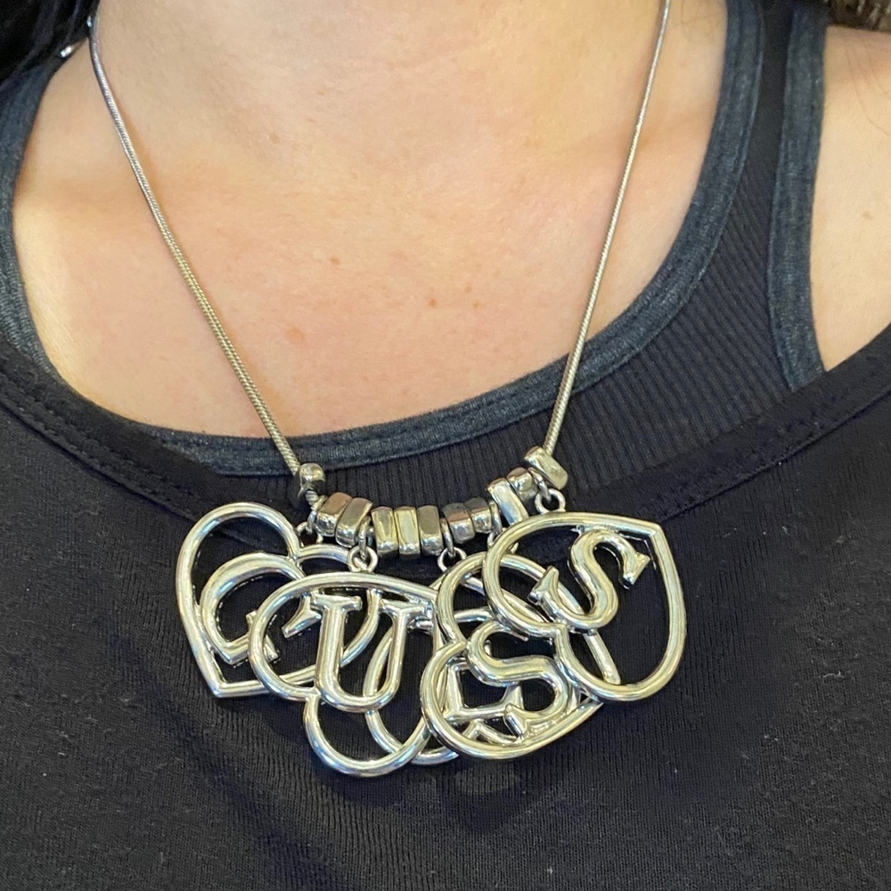 Vintage GUESS Heart Charm Letters Silver Y2K Necklace